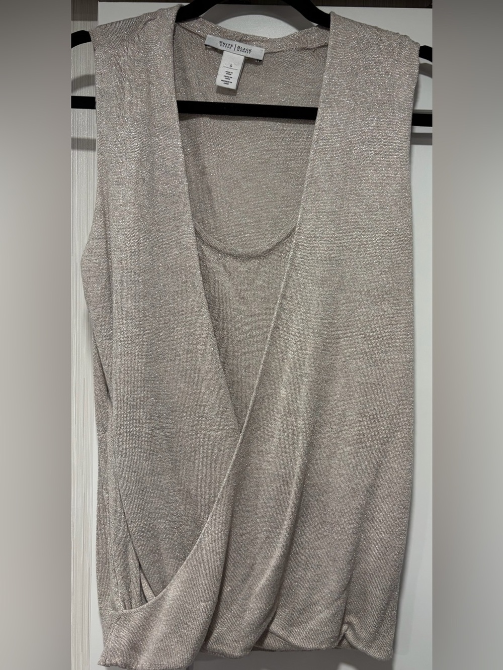 White House Black Market Shimmery Light silver gray V-Neck Draped Tank Sweater